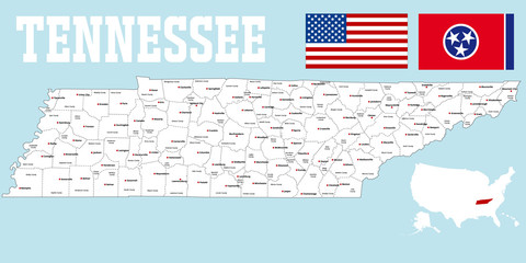 Tennessee Map with Counties